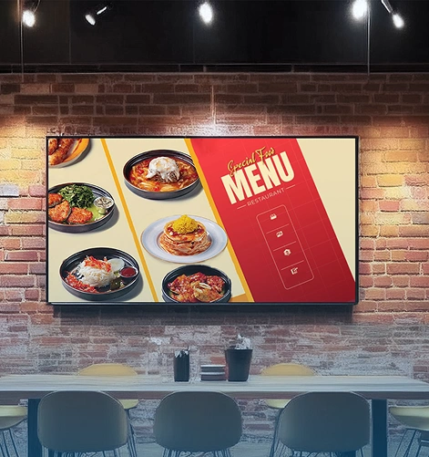 Digitální jídelní lístek spravovaný softwarem Displio – ideální řešení pro restaurace, které chtějí snadno aktualizovat menu v reálném čase.